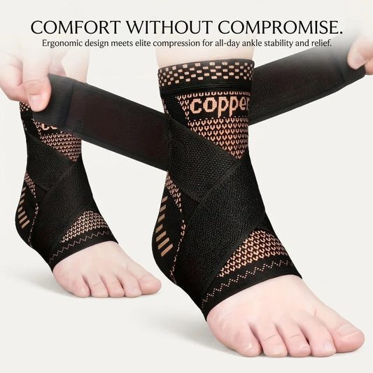 Ankle Brace Support, Adjustable Copper Compression Sleeve for Men & Women, Sports
