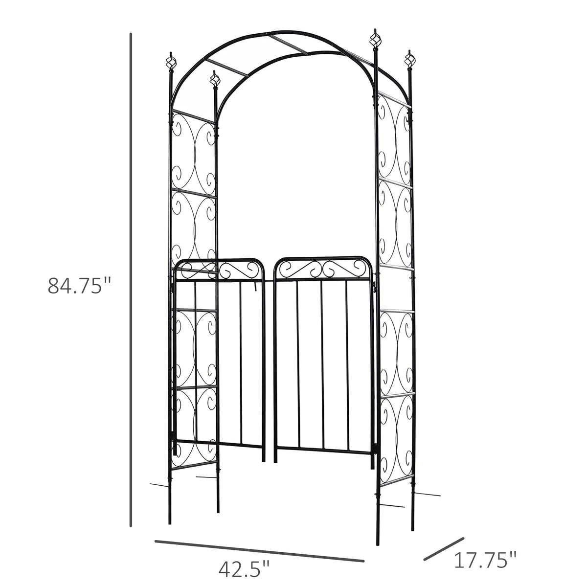 2.1M/85" Metal Garden Arbor Arch w/ Gate, Backyard Decor Climbing Planter Frame