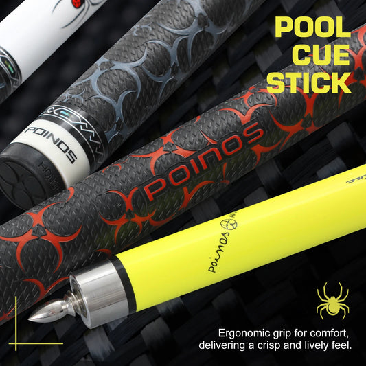 POINOS-R Series Carbon Fiber Pool Cue, 12.5mm Multi-layer Tip with Bullet Joint, Solid Wood Butt with Anti-Slip and Sweat Absorbing Grip, XTC Ferrule, Professional Pool Cue Sticks
