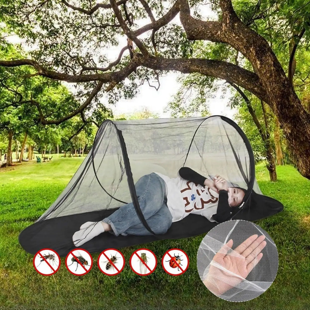 Large Pop up Mosquito Tent Portable Foldable Mosquito Bug Net for Bed Camping Travel Patio Outdoor 78 * 31 * 22 Inch Bug Netting Mesh Tent Canopy for Adults Bedroom, Black