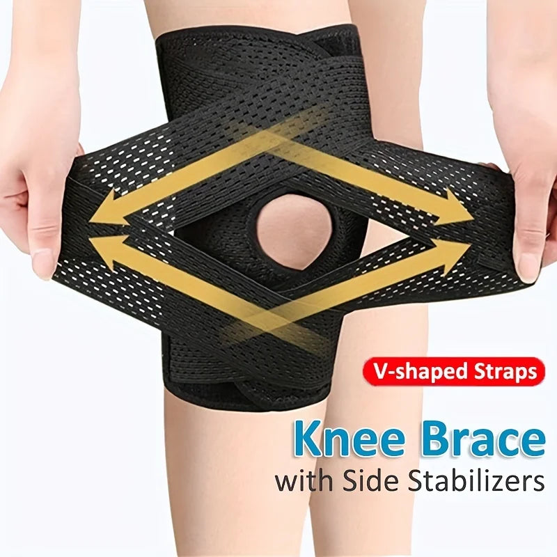 2 Pieces Unisex Compression Knee Brace V-Cross Strap Breathable Mesh Side Stabilizers Knee Pain Relief Running Sports Support