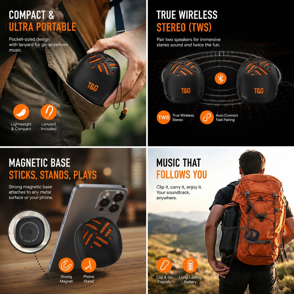 Magnetic wireless speaker, 2-in-1 magnetic phone holder and wireless speaker, portable mini wireless speaker, can be used as a phone stand, outdoor wireless speaker, perfect for home, outdoors, and travel.