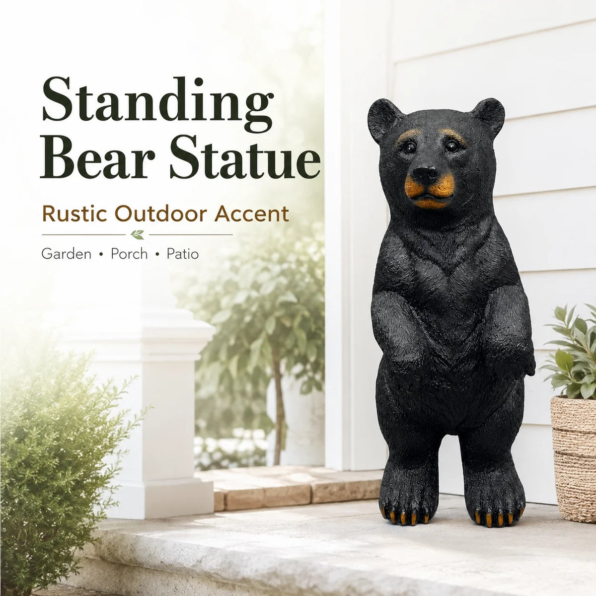 Standing Black Bear Statue Outdoor Garden Decor Resin Bear Figurine Wildlife Sculpture Porch Patio Yard Lawn Cabin Home Ornament