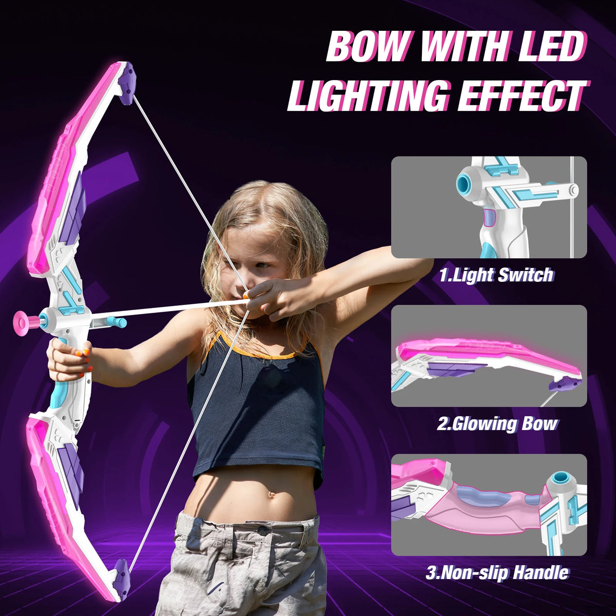 Bow and Arrow Set 3-8,Kids Archery Set with LED Lights Includes 12 Suction Cup, 1 Standing Target, 3 Score Targets & 1 Quiver, Outdoor Toys for Boys & Girls Ages 3-12 Years Old