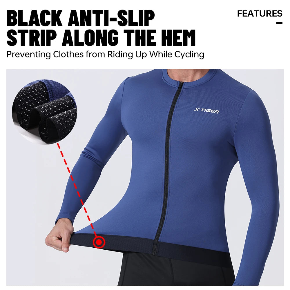 X‑TIGER Thermal Fleece Long Sleeve Cycling Jersey Fit Wind Resistant Full Zip Bike Jersey With Rear Pockets For Men Winter Warm MTB Road Cycling Clothing