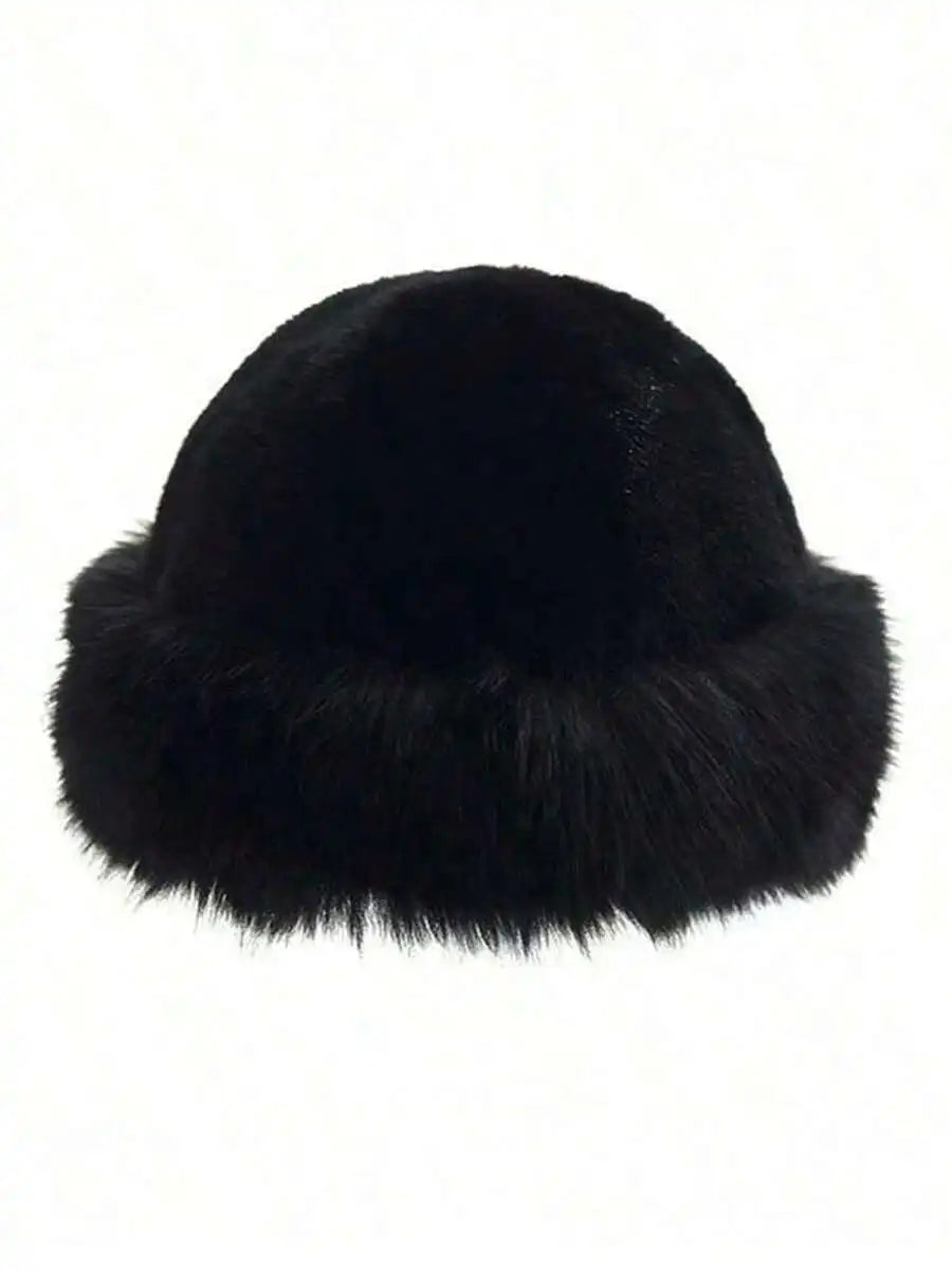 1pc Winter Warm Ear Protection Plush Bucket Hat, Unisex Windproof Warm Bucket Hat, Korean Style Versatile Solid Color Party
