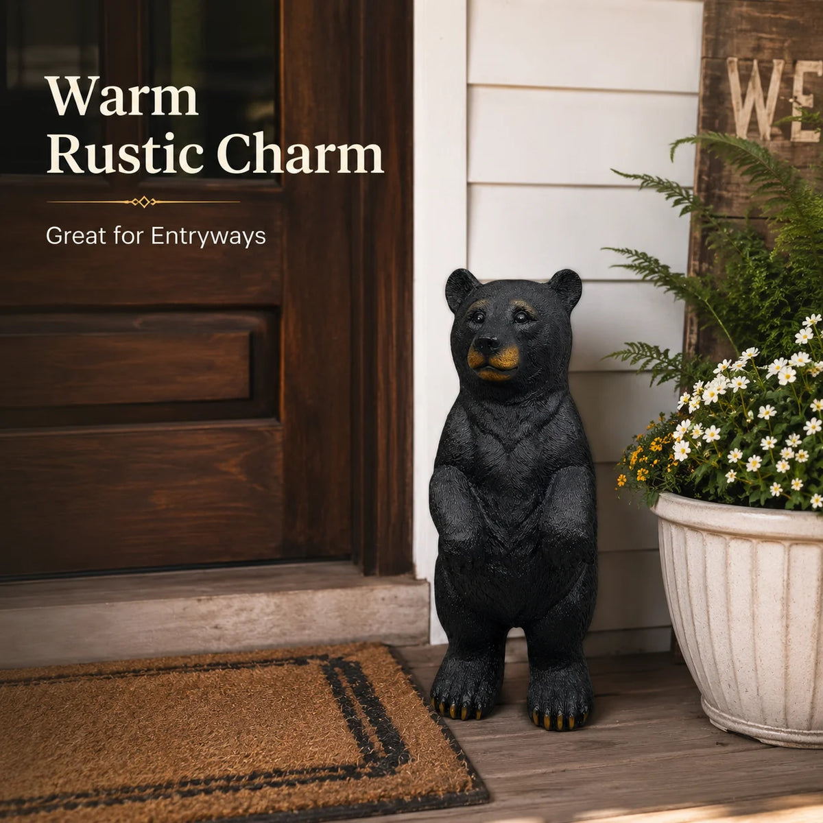 Standing Black Bear Statue Outdoor Garden Decor Resin Bear Figurine Wildlife Sculpture Porch Patio Yard Lawn Cabin Home Ornament