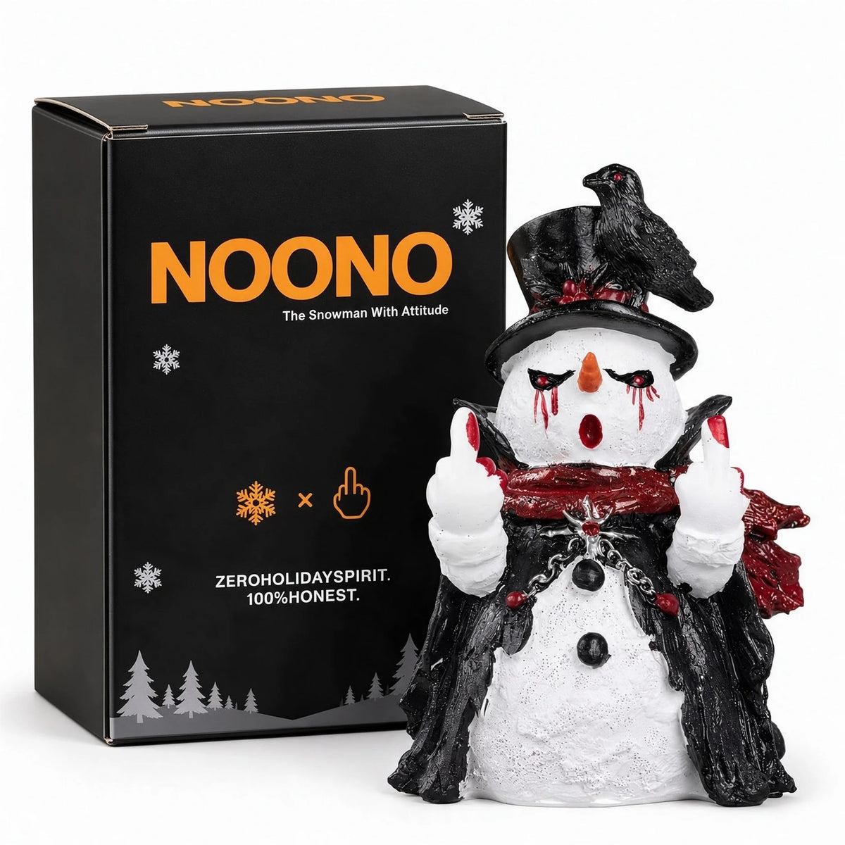Hodao Gothic Christmas Snowman Figurine, Cute Funny Resin Statue with Black Raven, Top Hat Red Scarf and Cloak, Collectible Halloween Tabletop Decor for Shelf Mantel Office Desk Entryway Bedroom, Winter Holiday Party Display,