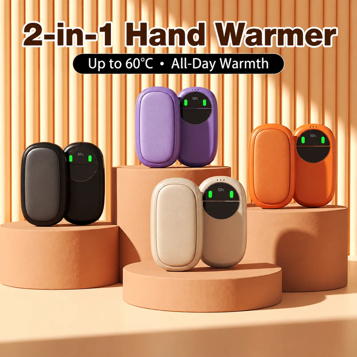 Smart Temp Control Magnetic Hand Warmer , 5W Dual Heating with Aluminum Alloy Shell. 3 Adjustable Temps (100-126°F), Long-Lasting Battery, Safe & Flame-Retardant, Portable Lanyard Design.