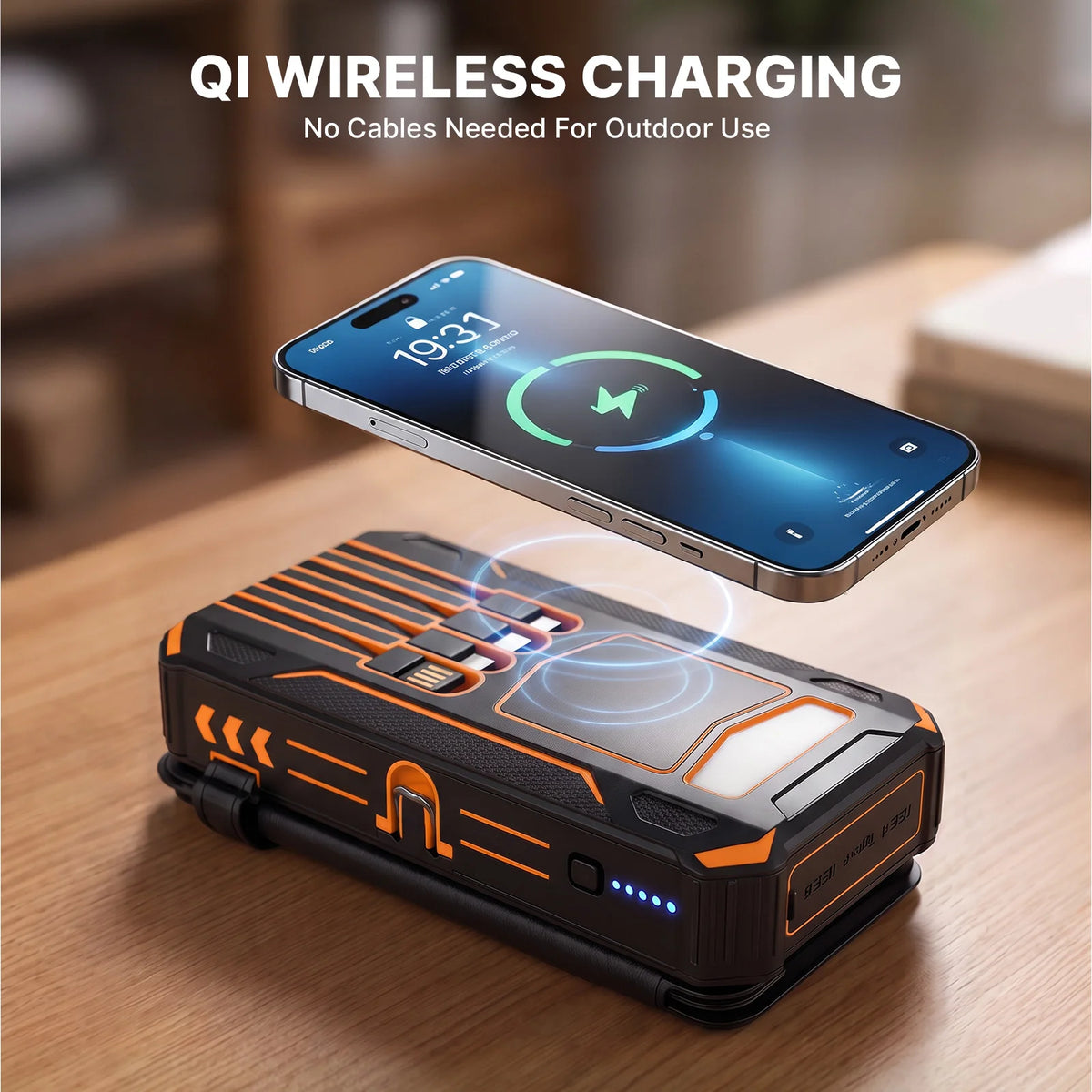 48000mAh Solar Power Bank Portable 4 Solar Panels 5V/3A PD15W Fast Charging Built-in 4 Cables Outdoor Camping Road Trip Emergency Poverbank External Battery