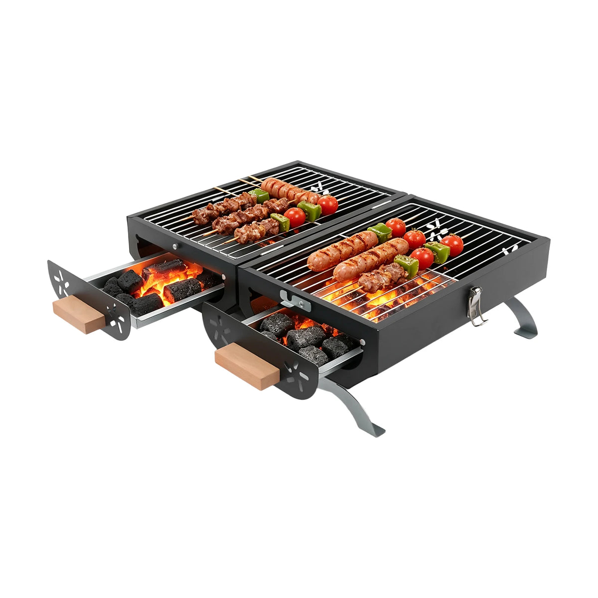 Portable Charcoal Grill, Outdoor BBQ Grill, Folding Charcoal Grill, Double-Sided Carbon Steel, Adjustable Vent Camping Picnic Grill