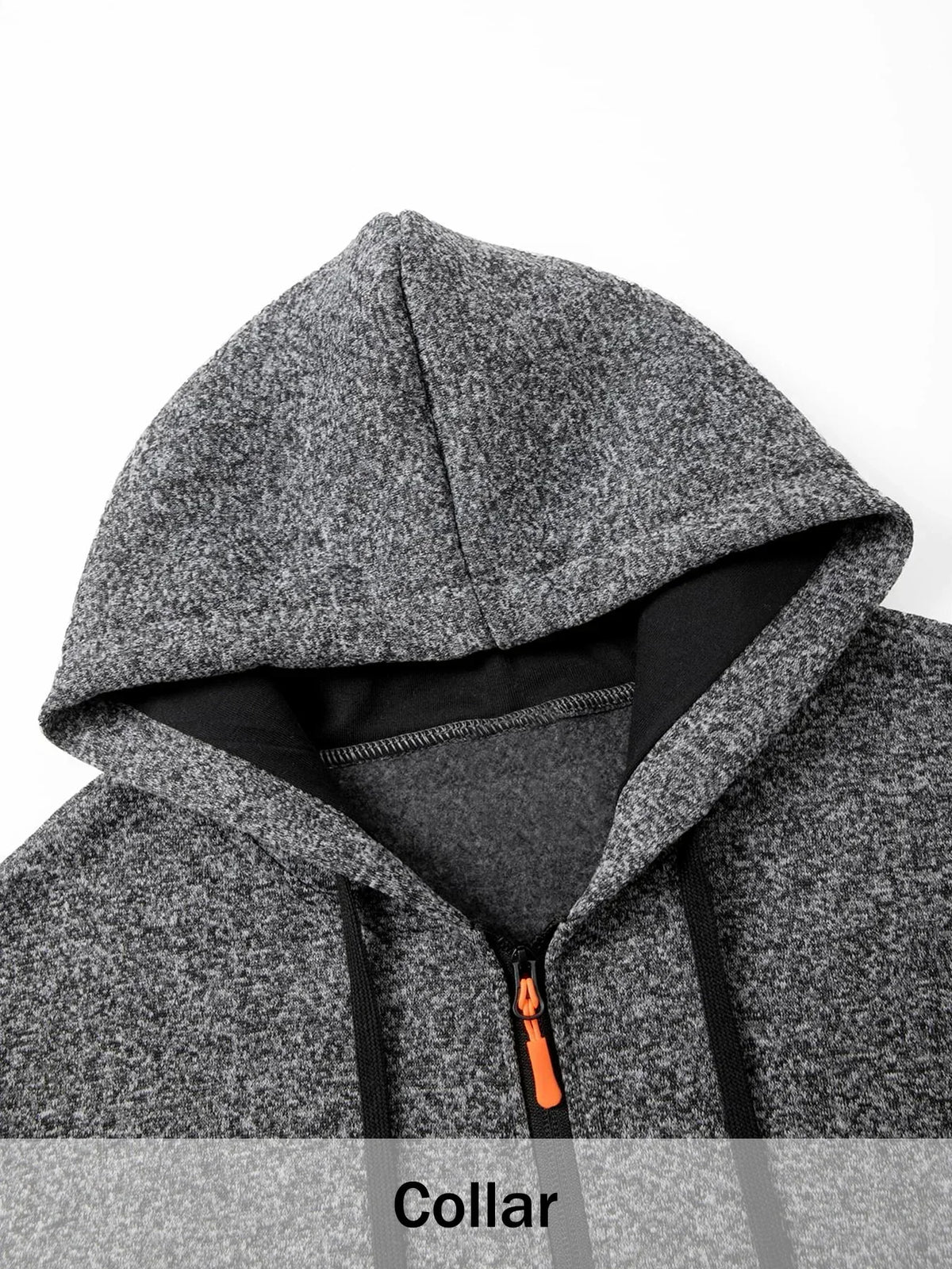 2Pcs Set Men Mid-Length Full Zip Hooded Jacket Fleece Lined Warm Coat with Drawstring Hood & Zipper Pockets Casual Outerwear for Fall Winter Daily Wear