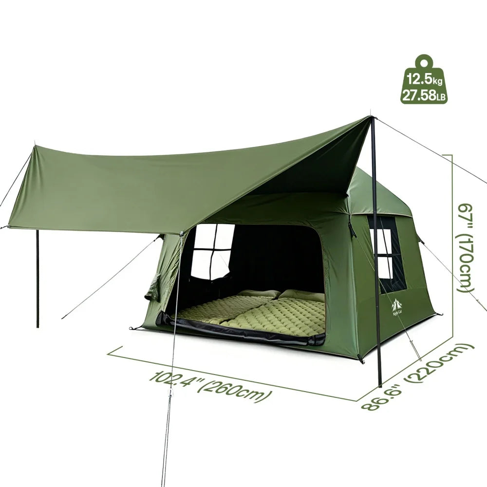 Night Cat Inflatable Camping Tent: Easy 60-Second Setup for 4 People Blackout Inflatable Tent with Awning for Family Camping Hiking