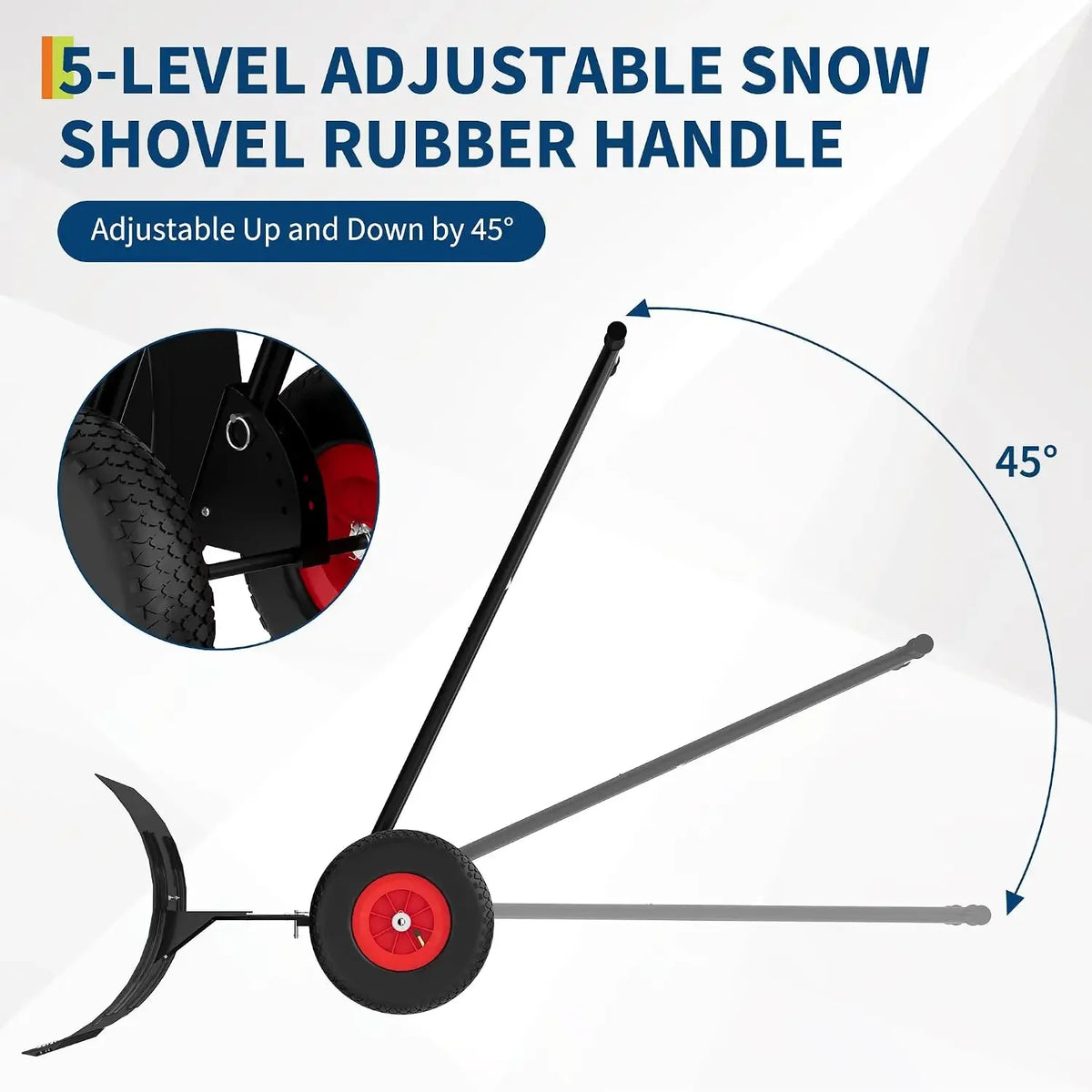 Tacleekii 29" Heavy Duty Snow Shovel with Wheels, Carbon Steel Blade W/Adjustable Angle & Height Ergonomic Handle for Easy Driveway & Pavement Clearing