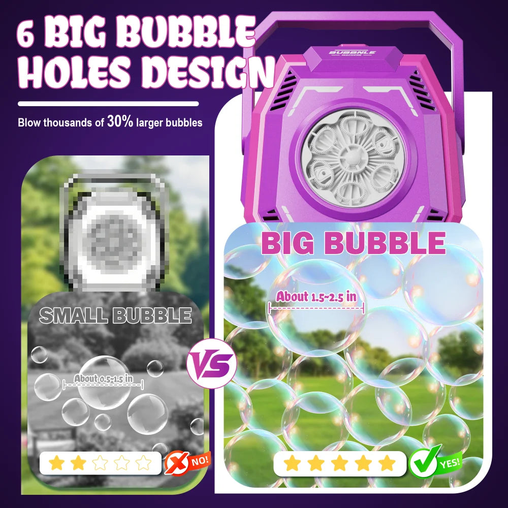 BELEMAR Kids Light-Up Bubble Machine, 320ml Large Tank, Battery Operated, Includes Bubble Solution for Indoor & Outdoor Use