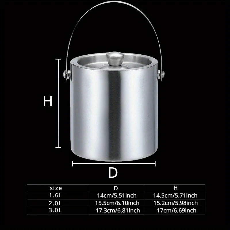 1Pc 1.6L/2L/3L Stainless Steel Insulated Ice Bucket Wine Beer Champagne KTV Party Cooler