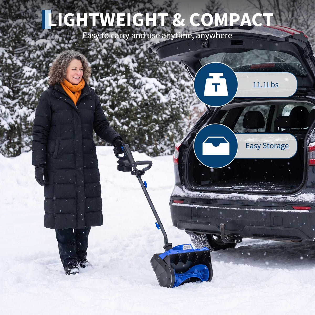 40V Cordless Electric Snow Shovel 12 Inch Brushless Snow Blower with LED Light Battery Powered Handheld Snow Thrower for Driveway Patio Steps Sidewalk Blue