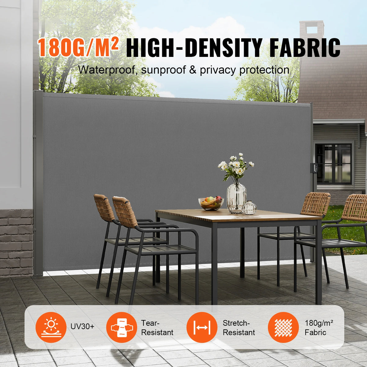 SucceBuy Retractable Side Awning Outdoor Privacy Polyester Water-proof Retractable Patio Screen UV 30+ Room Divider Wind Screen