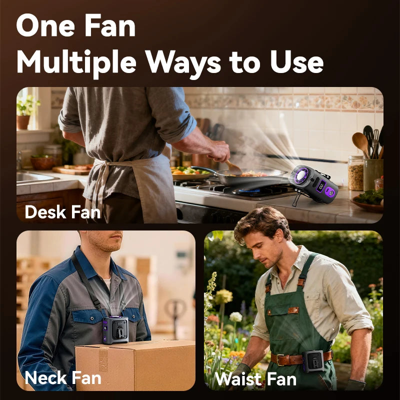 MUXNW 8000mAh Portable Waist‑Clip Fan with Semiconductor Cooling,  with LED Light, 4‑in‑1 Hands‑Free Wearable Fan for Camping