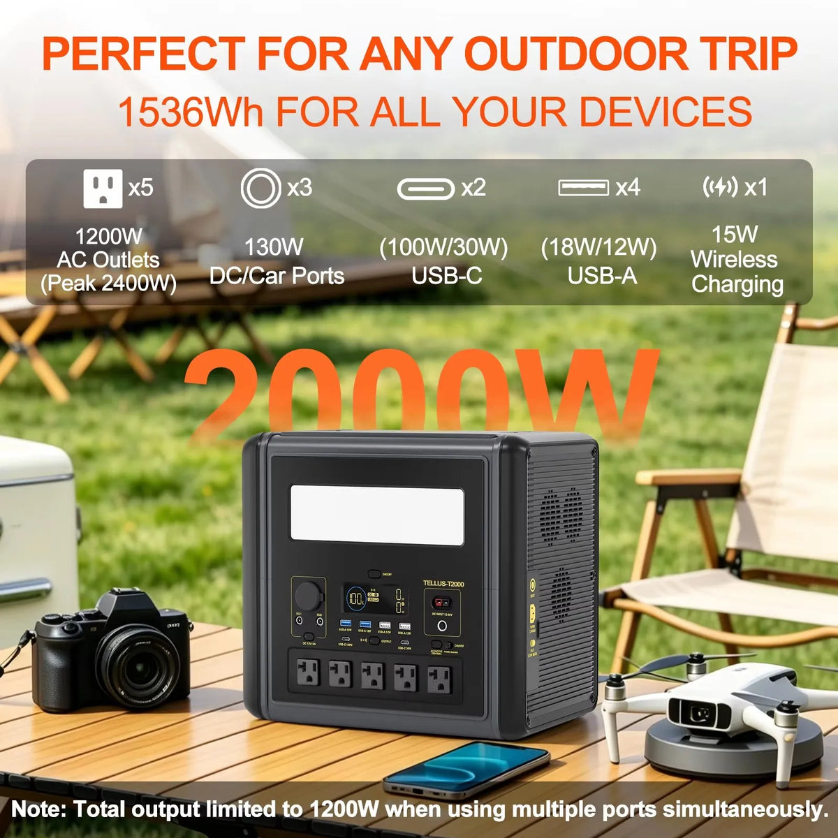 US Stock GSIKE LiFePO4 Portable Power Station 110V Pure Sine Wave Solar Generator 300W 1200W 2000W Option for Camping RV Van Home Emergency Backup