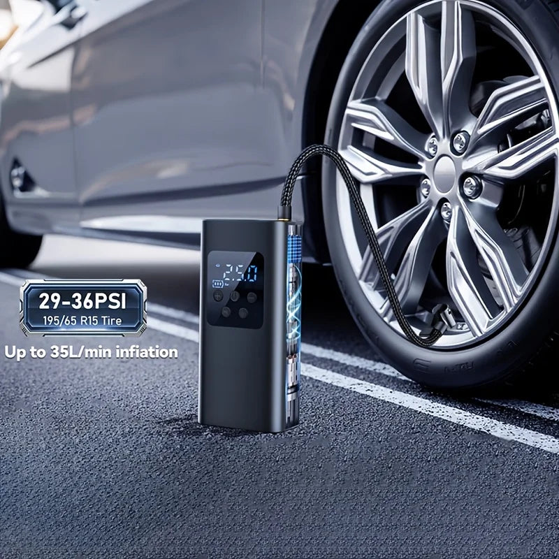 Wireless Portable Mini Tire Inflator with Digital Display and Pressure Gauge - USB Rechargeable Air Compressor Pump, Compact Design, Suitable for Cars, Motorcycles, Bicycles, Sports Balls - Fast Charging, Car Tire Inflator, B