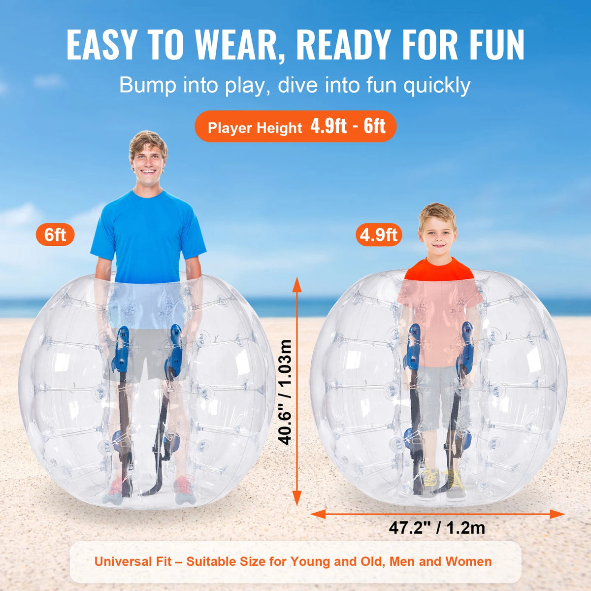 SucceBuy 4FT/1.2M Inflatable Bumper Ball 1/2PCS Body Sumo Zorb Balls for Teen & Adult 0.8mm PVC Bubble Balls Bumper Bopper Toys