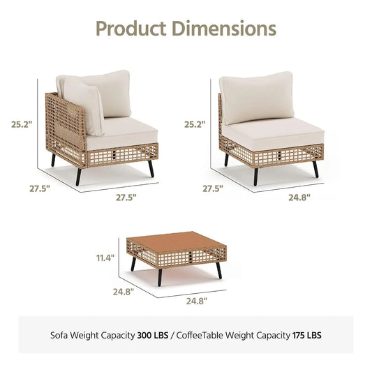 Outdoor 7 Pieces PE Wicker Patio Conversation Set, All-Weather Rattan Sectional Sofa with Thick Cushions & Coffee Table, Custom