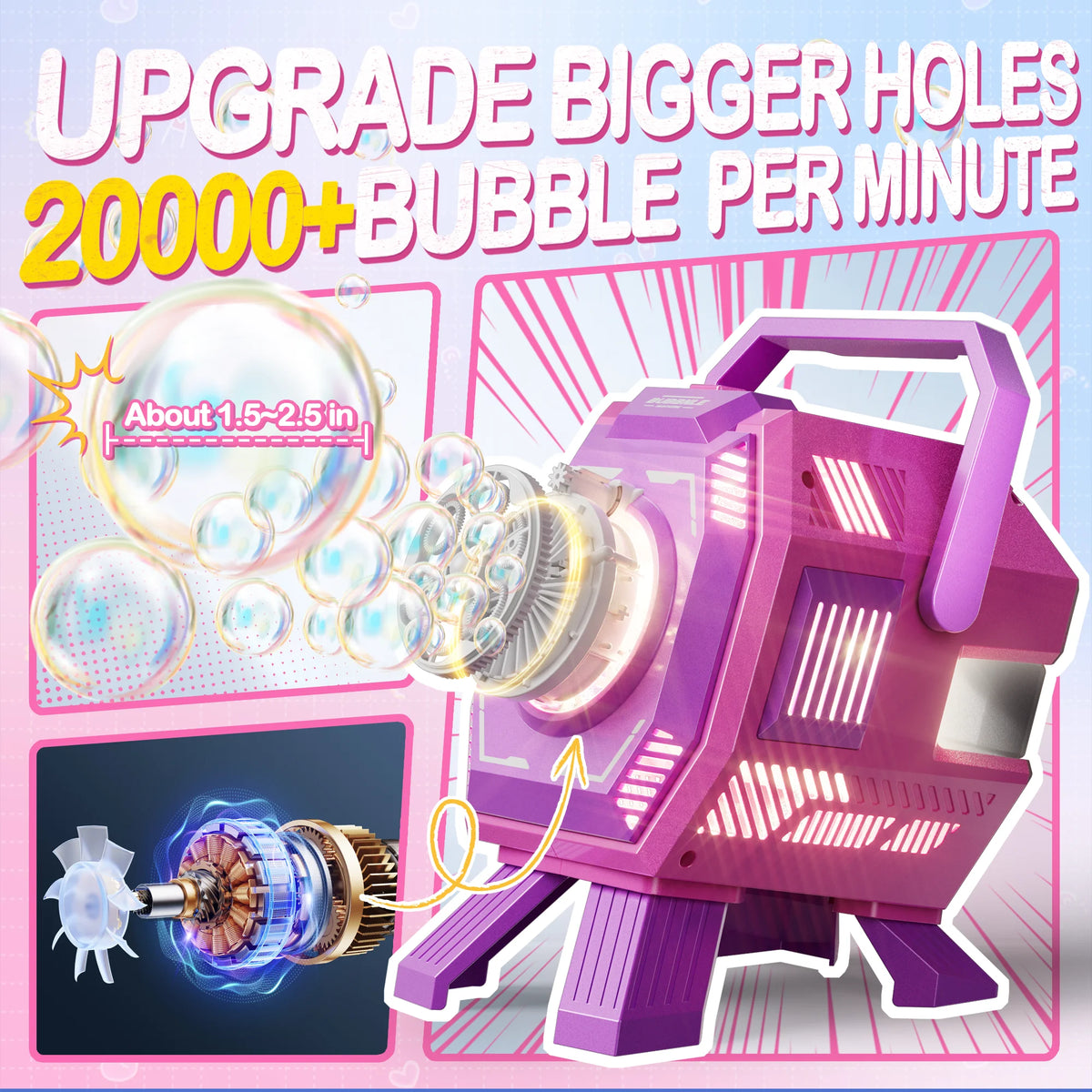 BELEMAR Kids Light-Up Bubble Machine, 320ml Large Tank, Battery Operated, Includes Bubble Solution for Indoor & Outdoor Use