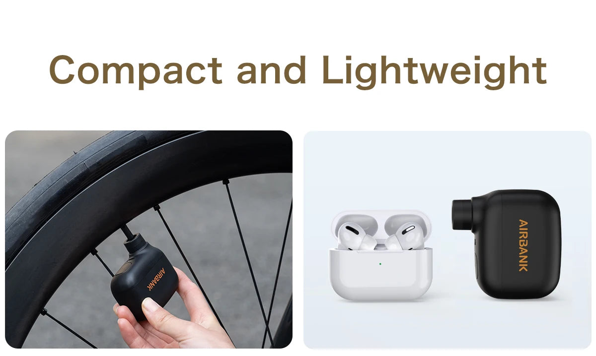 AIRBANK Pocket SE Mini Portable Electric Pump For Bicycle Cordless Tire Presta Schrader Valve Bike Accessories Fast Charging