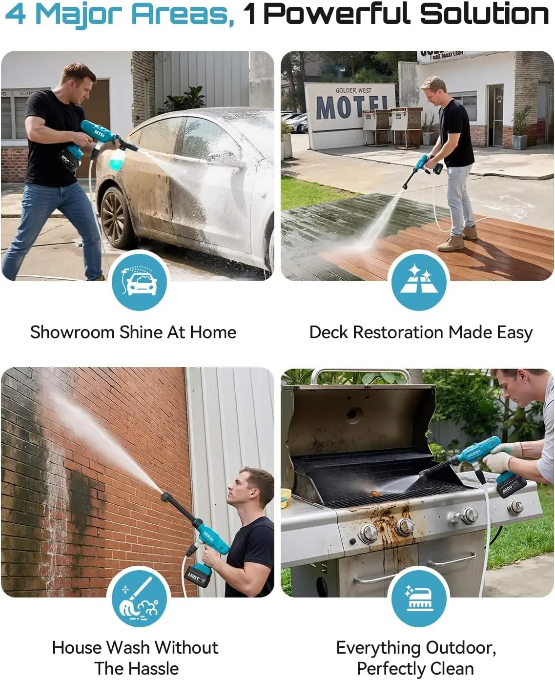 SEESII Electric Cordless High Pressure Car Wash Gun Washer Supplies Foam Generator Spray Cleaner Car Wash Cleaning Machine Handheld Power Cleaner for Makita 18V Battery Pin