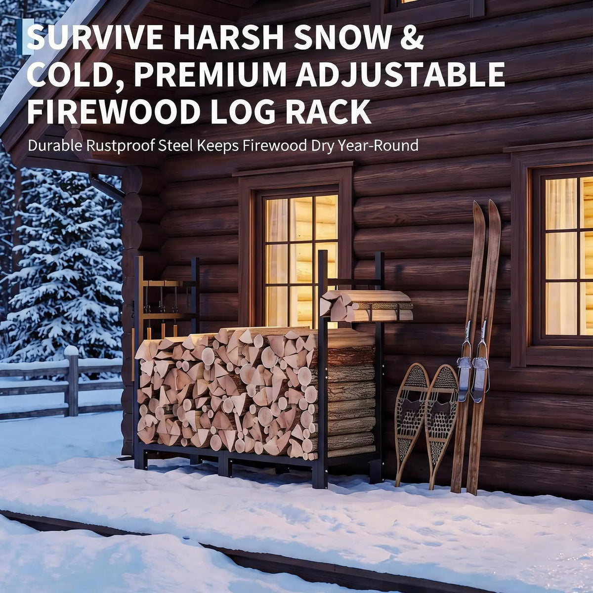 3/4/6/9FT Firewood Rack, 1200/1600/2000/3200 LBS Log Holder With Carrier Bag & Hooks, Indoor Outdoor Wood Storage For Fireplace