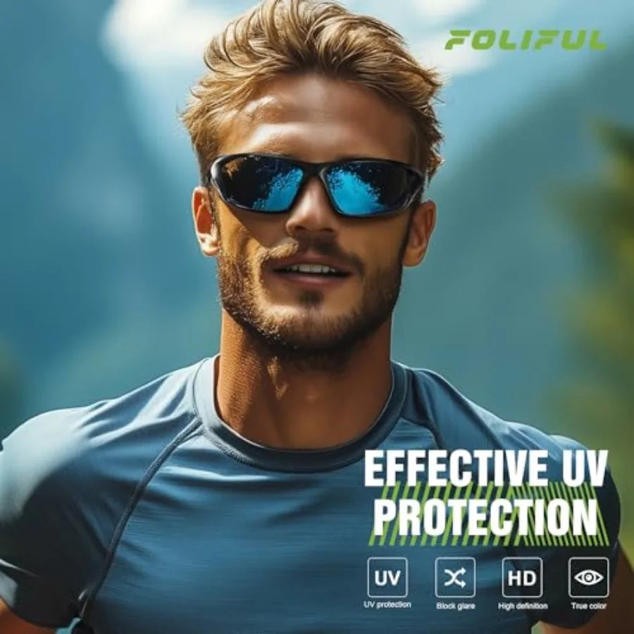 3 Pack Polarized Sports Sunglasses for Men, Mens Sunglasses Wrap Around UV Protection for Cycling Fishing Driving