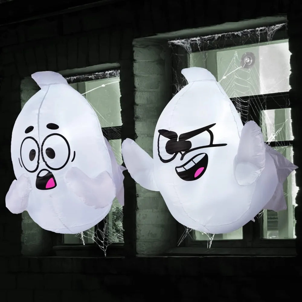 2 Pack Halloween Inflatable Window Ghost with Build-in LED 2.6 FT Tall Blow Up Inflatable Scary Flying Ghost Broke Out from Window for Halloween Outdoor, Yard, Garden, Lawn Decoration