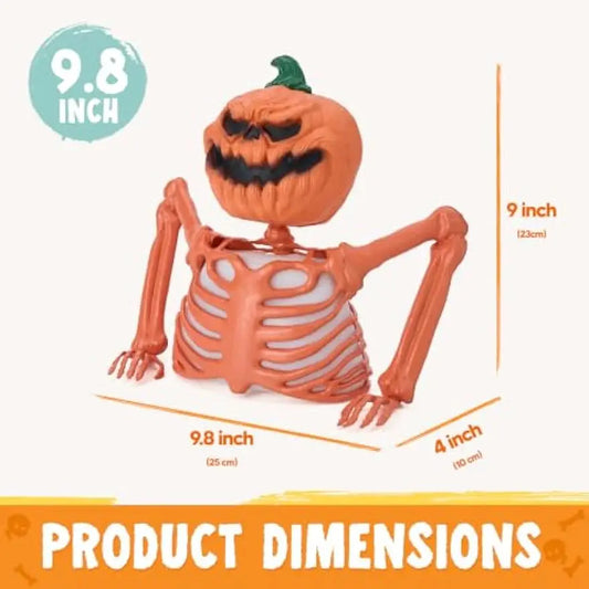 Halloween Lighted Pumpkin Skeleton Tabletop Decorations Multicolor LED Pumpkin Skeleton Indoor Outdoor Groundbreaker Desk Decor for Party Table Supplies (10x8.6inch)