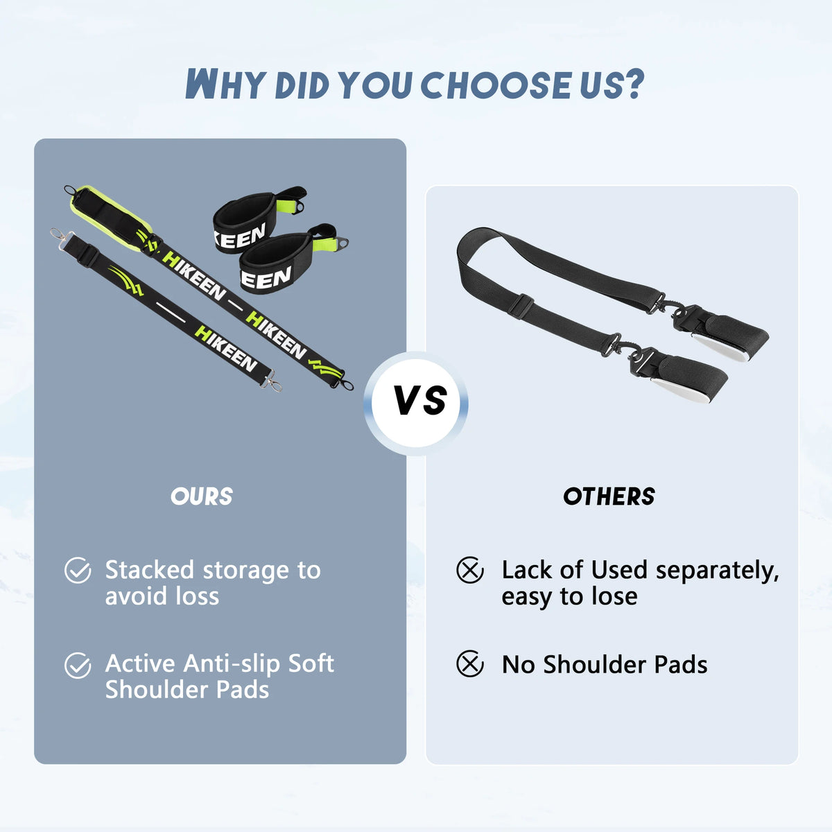 Hikeen Ski Carrier Straps Poles and Boot Downhill Skis Straps with Adjustable Anti-slip Shoulder Sling Metal Buckle Swivel Hook