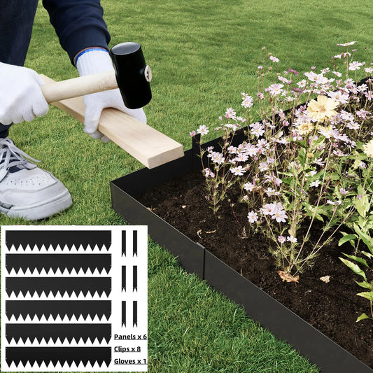 Garden Steel Landscape Edging 6PCS 40*8In Hammer-in Gauge Border Edging Strips with 6 Clips & Gloves for Lawn Yard (20Ft Total)
