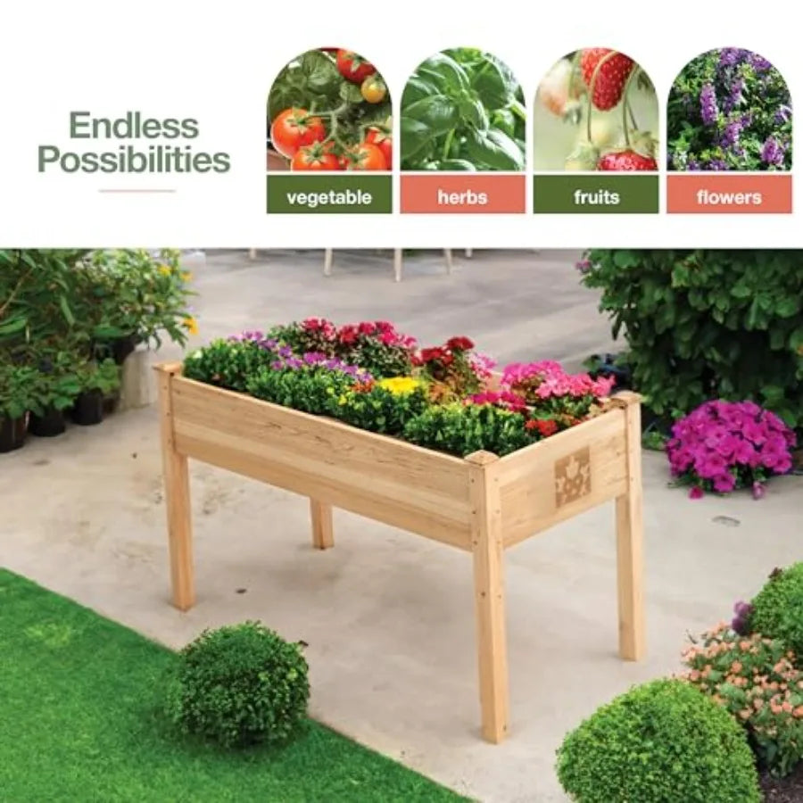 Raised Garden Bed with Legs 48x24x30 - Natural Cedar Wood Elevated Planter Box with Bed Liner for Flowers Veggies Herbs - 200lb