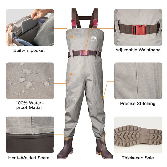 Night Cat Fly Fishing Chest Waders with Boots for Men Women, US Sizes 7.5-13 2-Ply Nylon/Pvc Waterproof Waders With Adjustable Belt