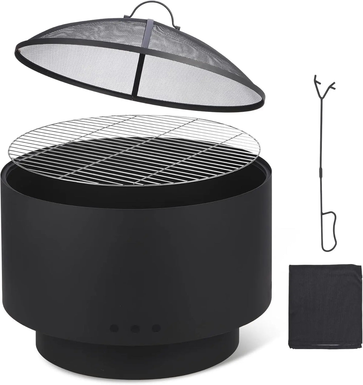 Outdoor Fire Pit with Grill Grate Multi-Fuel Design for Warmth and Casual Grilling Tabletop Barbecue Stove Camping Picnic Desktop Round Charcoal Stove  for Backyard & Patio Wood Burning Fire Bowl