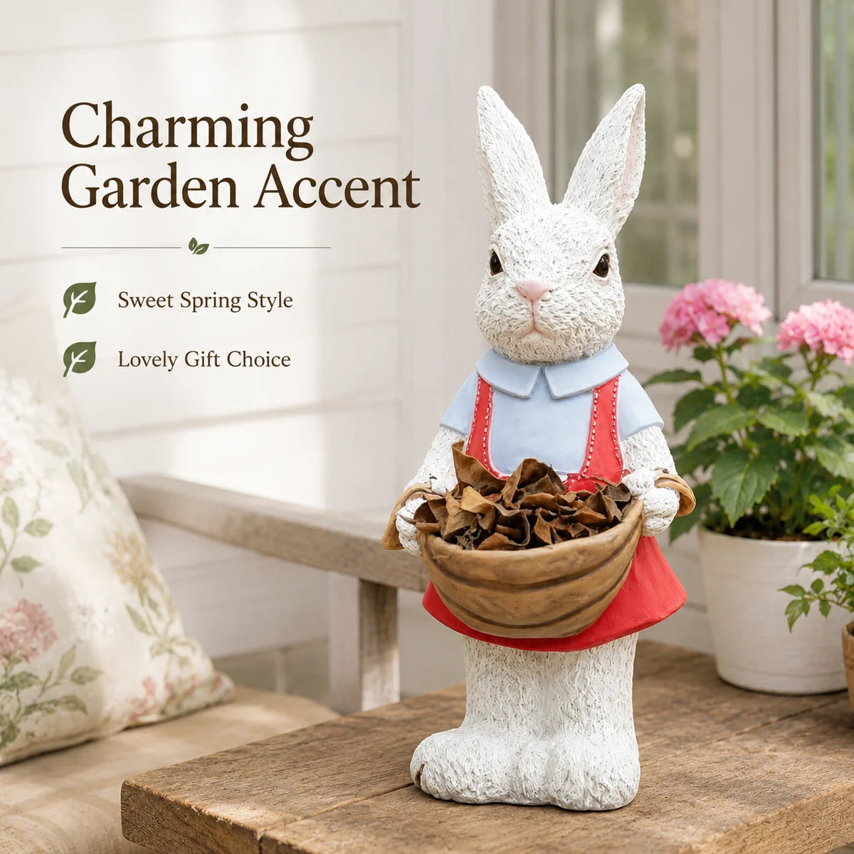Outdoor Rabbit Garden Statue Bunny Flower Pot Holder Resin Garden Sculpture Patio Yard Lawn Porch Decor Hand Painted Ornament