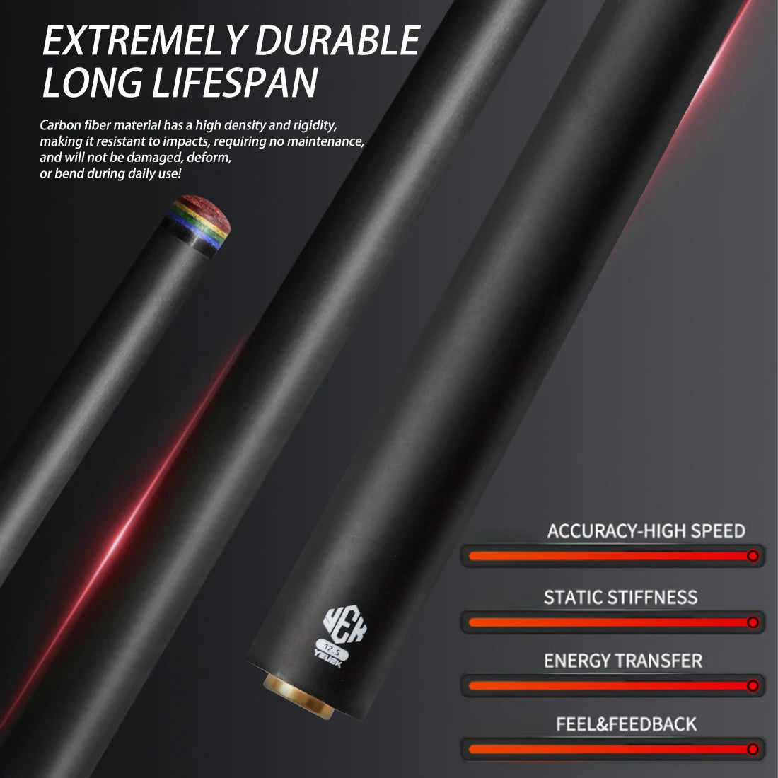 Carbon Fiber Pool Cue Pro Taper Low Deflection Shaft 12.5mm Tip | 58 inch Billiard Stick, 19.5oz Adjustable Weight, Carbon Fiber Shaft, Professional Adult Cue,Shark-Print Leather Wrap with Towel
