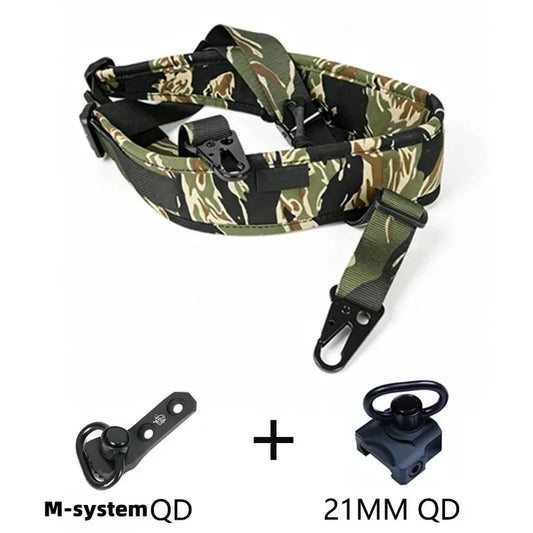 Tactical Adjustable 1/2 Point Crossbody Rope Nylon Rifle Shoulder Strap Outdoor Hunting AR15 Sling with M-system QD+21MM QD