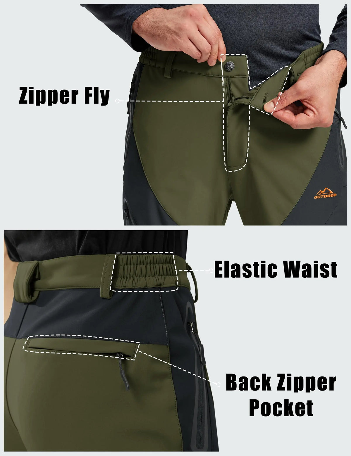 Men's Waterproof Insulated Snow Pants Winter Work Trousers Fleece Lined Windproof Outdoor Pants with 4 Zipper Pockets