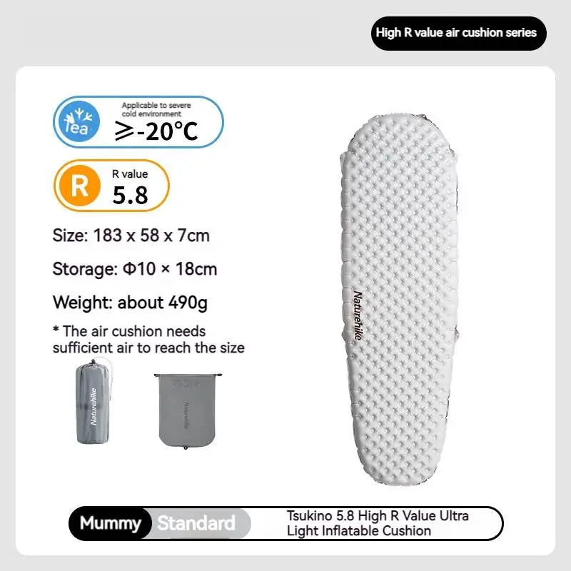 Naturehike R-5.8 Inflatable Mattress Ultralight Portable Folding Winter Warm Sleeping Cushion Hiking Pad Outdoor Camping Mat