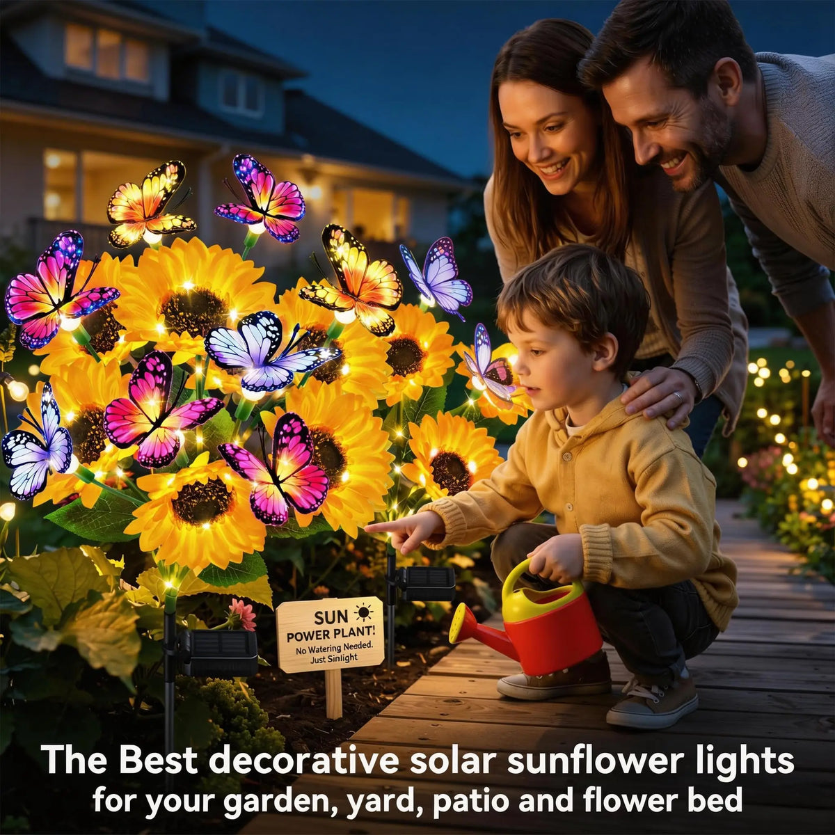 Upgraded 2/4 Pack Solar Garden Lights Outdoor Decor Solar Sunflower Lights with 16 Butterflies Waterproof Solar Flowers for Yard Lawn Garden Decor Sunflower Gifts for Mom Women Grandma