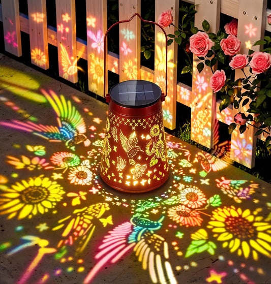1/2 Pack Colorful Solar Lanterns Outdoor, Hummingbird & Sunflower & Butterfly Patterns, Metal Hanging Lights for Patio & Yard, Garden Decor Gifts for Women, Mom & Grandma, Christmas Decorations