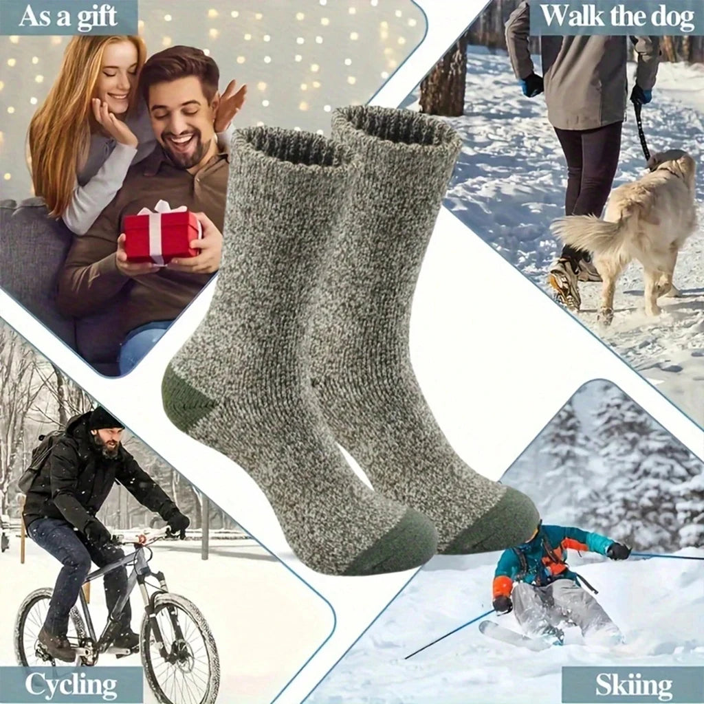 1/5/10 Pairs Of Men's Thickened Warm Winter Socks - Soft And Comfortable Knitted Round Head Socks For Cold Weather, Polyester And Elastic Blend