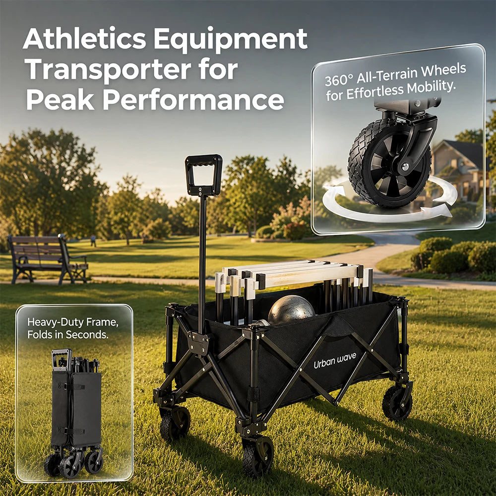 URBANWAVE Collapsible Wagon Cart with Wheels Foldable -Folding Utility Heavy Duty Wagons Carts for Grocery SportsGarden Shopping Camping Wheelbarrows (Black, 160L,450LBS)