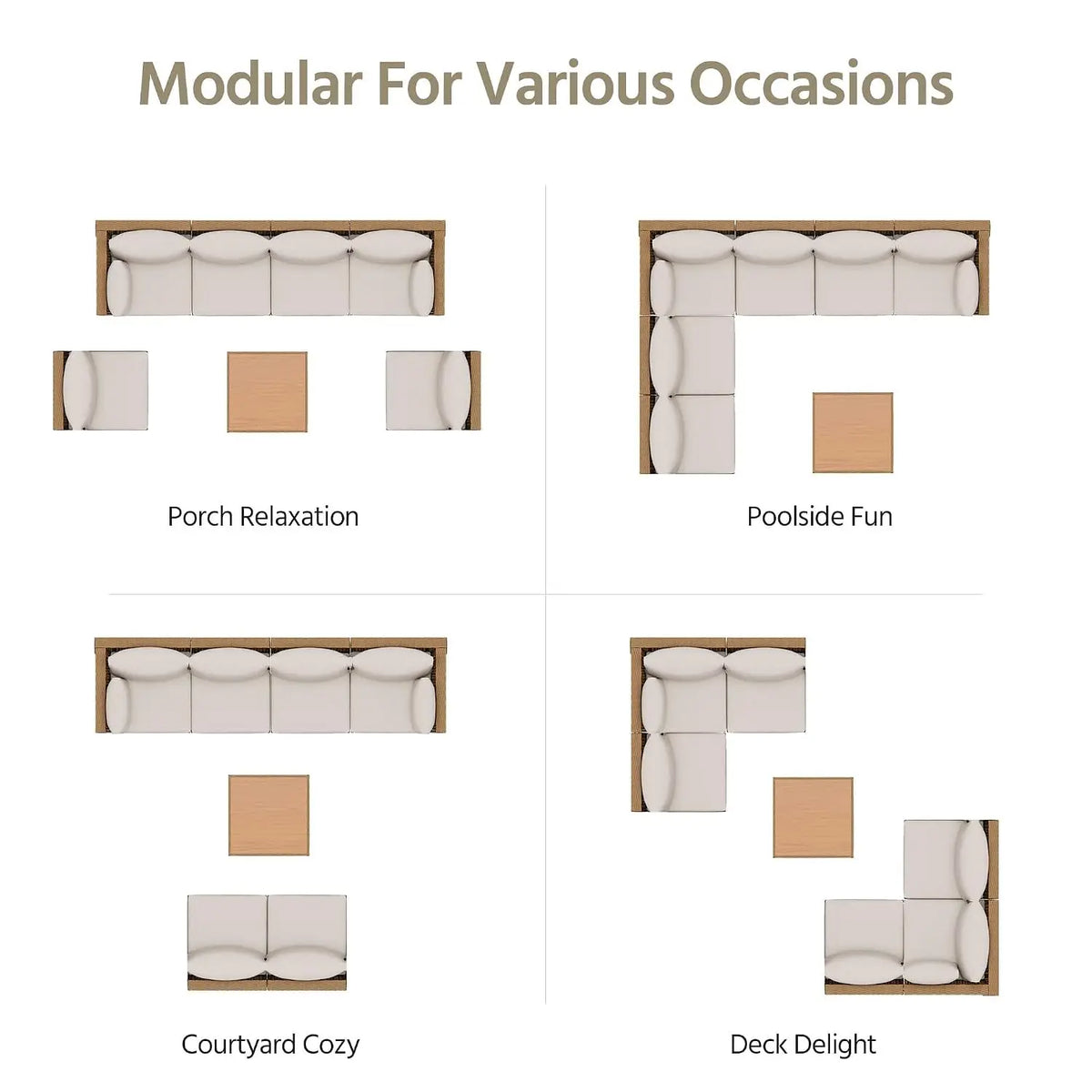 Outdoor 7 Pieces PE Wicker Patio Conversation Set, All-Weather Rattan Sectional Sofa with Thick Cushions & Coffee Table, Custom