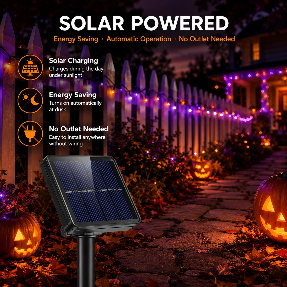 Halloween Solar String Lights Outdoor, 335FT Purple Orange LED 800 LED Solar Halloween String Lights with 335FT, Remote Control, 8 Modes, IP65 Outdoor Decoration for Yard, Roof and Patio